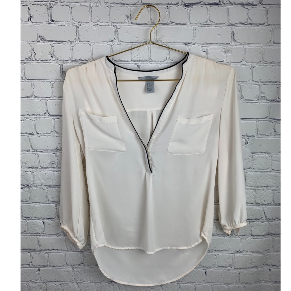 H&M Ivory Blouse with Black Piping